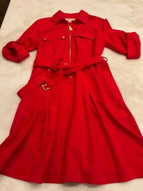 Michael Kors Red Belted Shirt Dress Trench Coat
